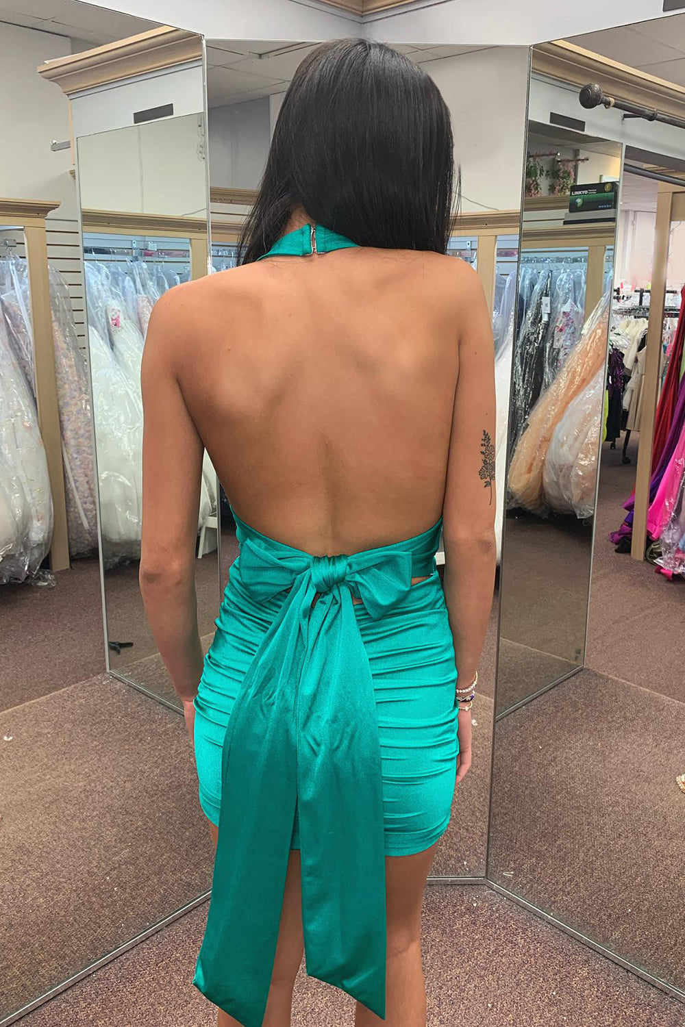 Simple Black Homecoming Dress Halter Backless Tight Short Satin Cocktail Party Dresses