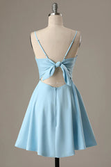 Simple Blue Homecoming Dress Open Back A Line Prom Dress