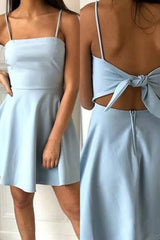 Simple Blue Homecoming Dress Open Back A Line Prom Dress