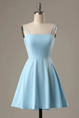 Simple Blue Homecoming Dress Open Back A Line Prom Dress