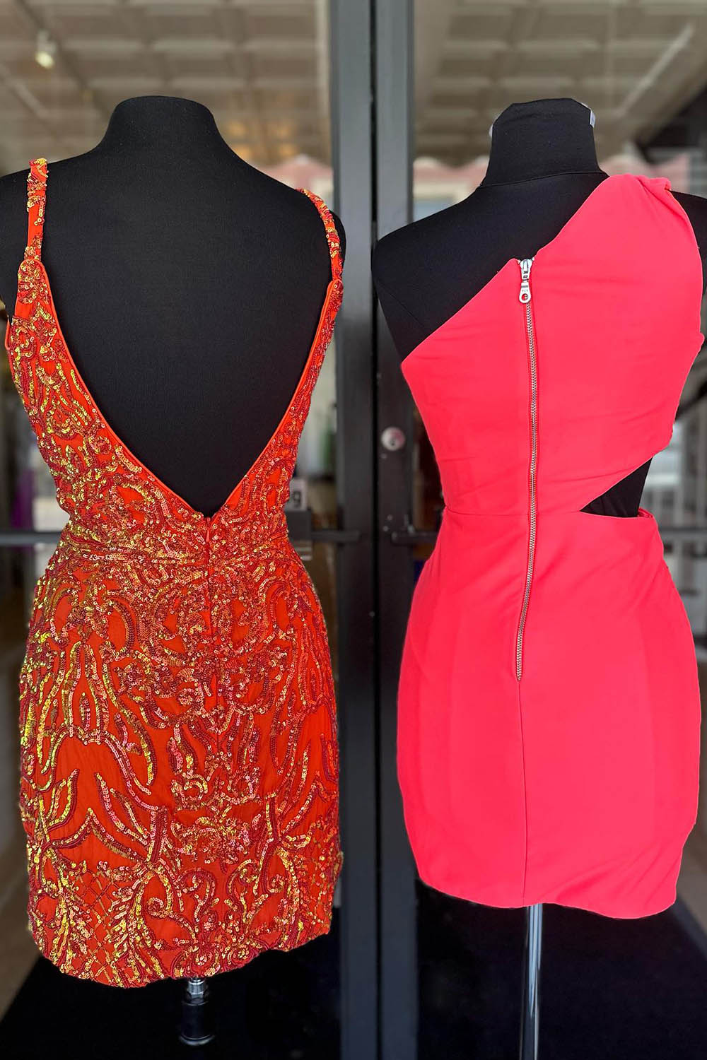 Simple Coral Homecoming Dress Cut Out Tight Short Cocktail Dresses