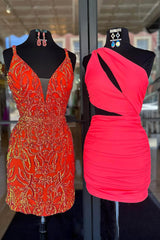 Simple Coral Homecoming Dress Cut Out Tight Short Prom Dress