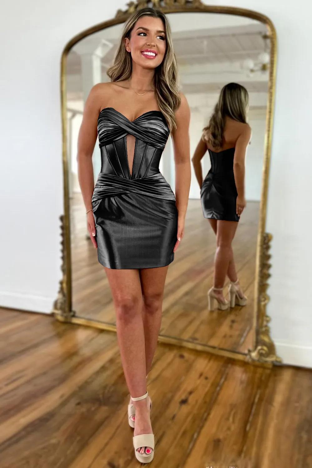 Simple Golden Homecoming Dress Corset Strapless Tight Short Cocktail Dresses