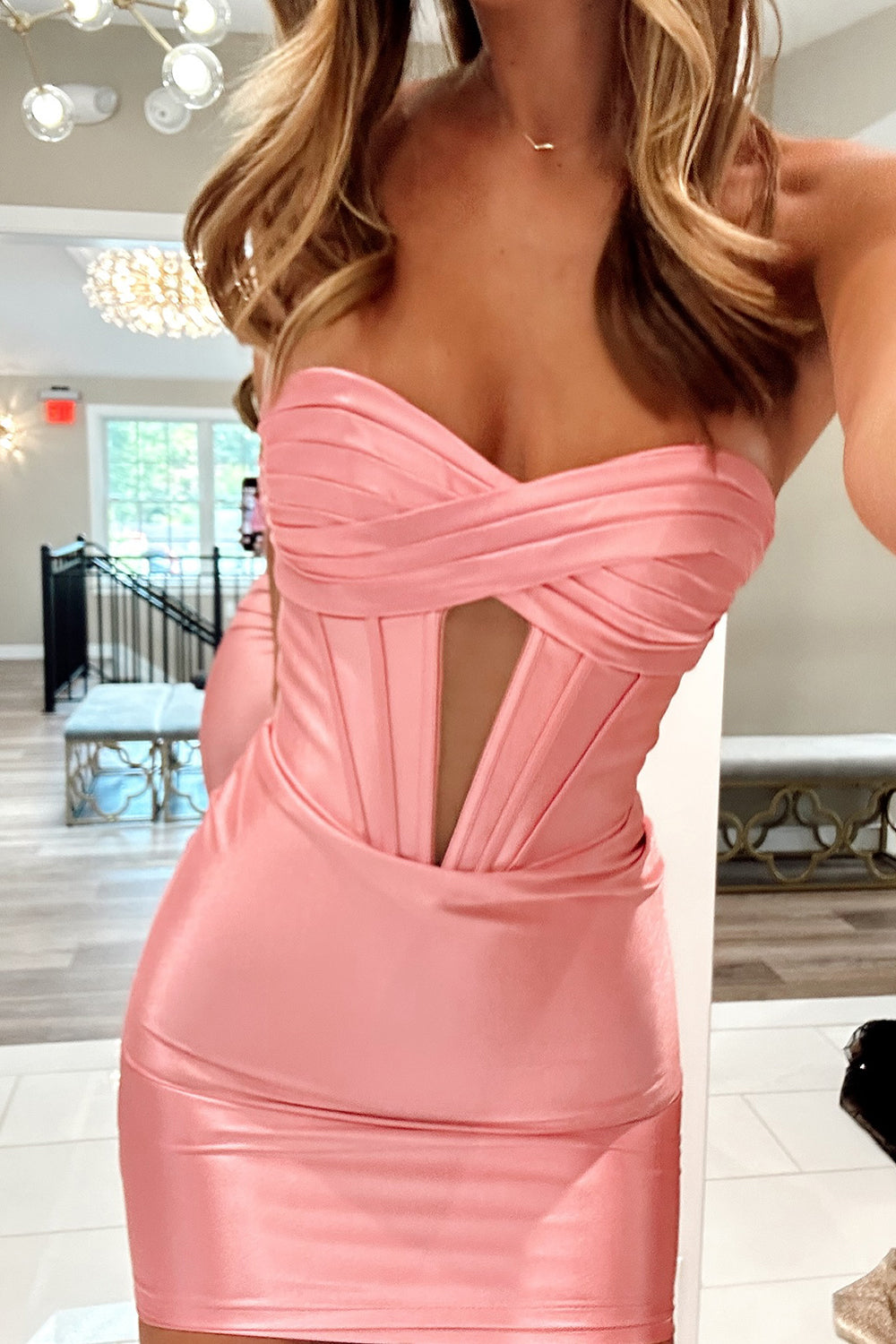Simple Golden Homecoming Dress Corset Strapless Tight Short Cocktail Dresses