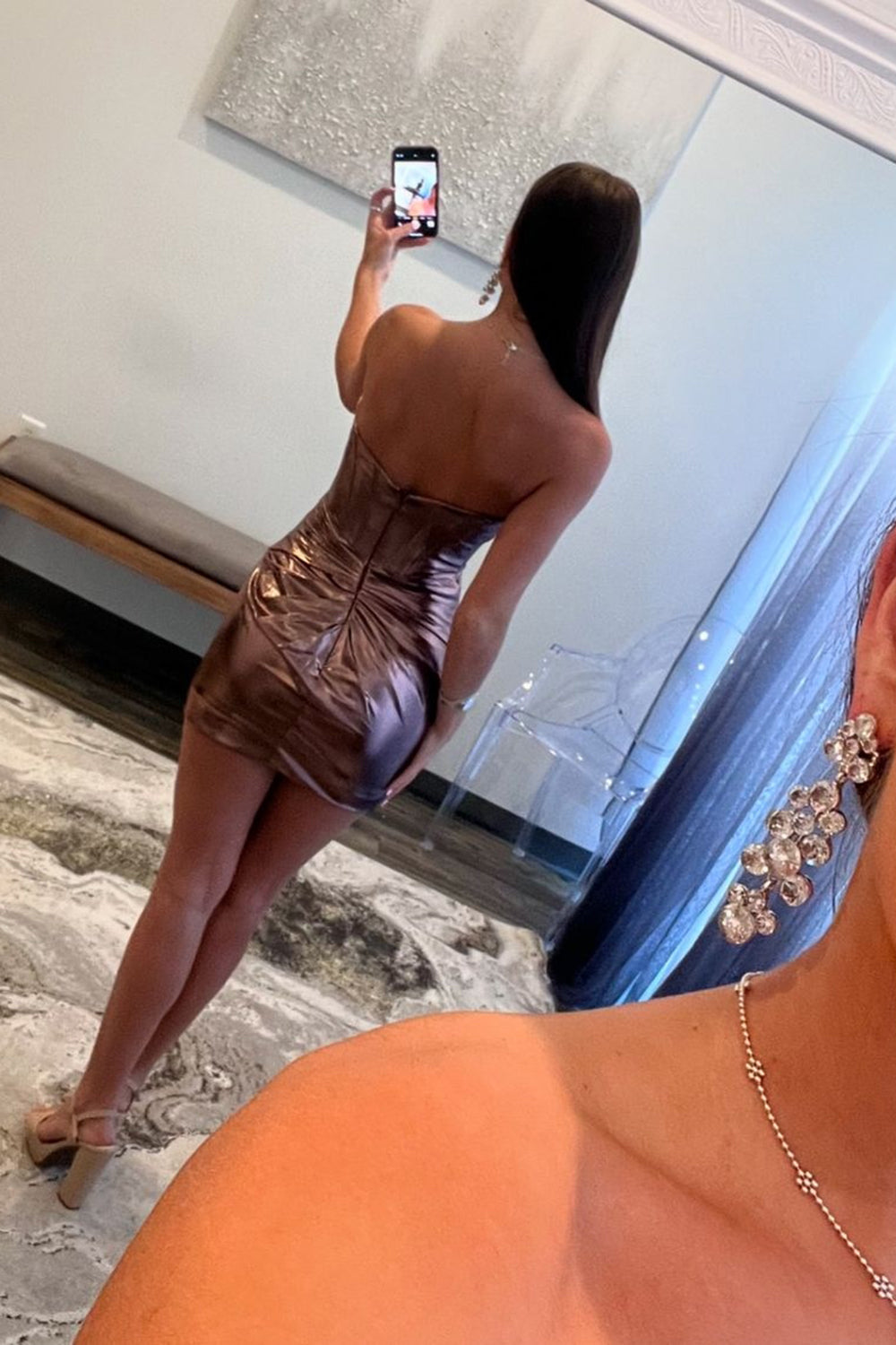 Simple Golden Homecoming Dress Corset Strapless Tight Short Cocktail Dresses