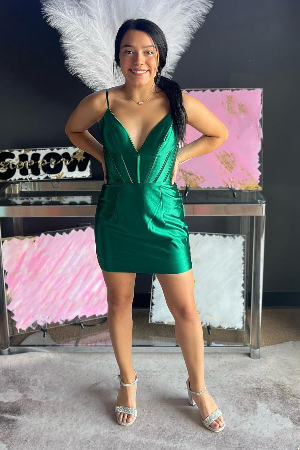 Simple Green Homecoming Dress Corset Tight Satin Short Cocktail Dresses