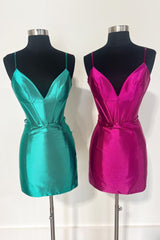 Simple Green Homecoming Dress Corset Tight Satin Short Prom Dress