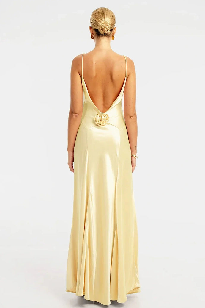 Simple Sheath Spaghetti Straps Dusty Blue Long Prom Dress With 3D Flowers Formal Evening Gown