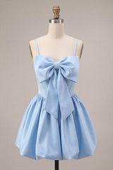 Sky Blue Satin A Line Corset Short Homecoming Dress with Bow