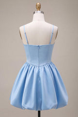 Sky Blue Satin A Line Corset Short Homecoming Dress with Bow