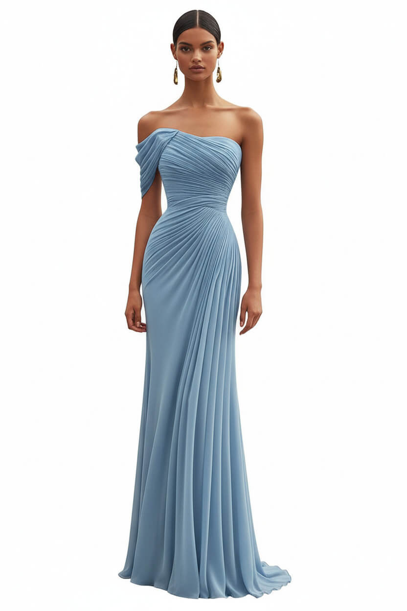 Dreamyannie One Shoulder Ruched Mermaid Dark Green Wedding Guest Dress Long Formal Dress