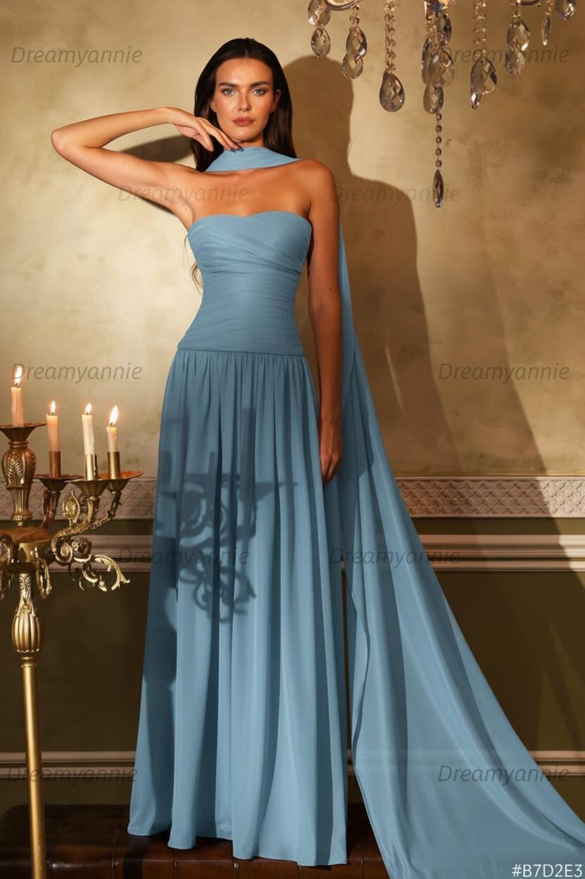Orange A Line Prom Dress Sleeveless Strapless Formal Dress