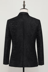 Sleek Black Jacquard Satin Notched Lapel Men's Blazer