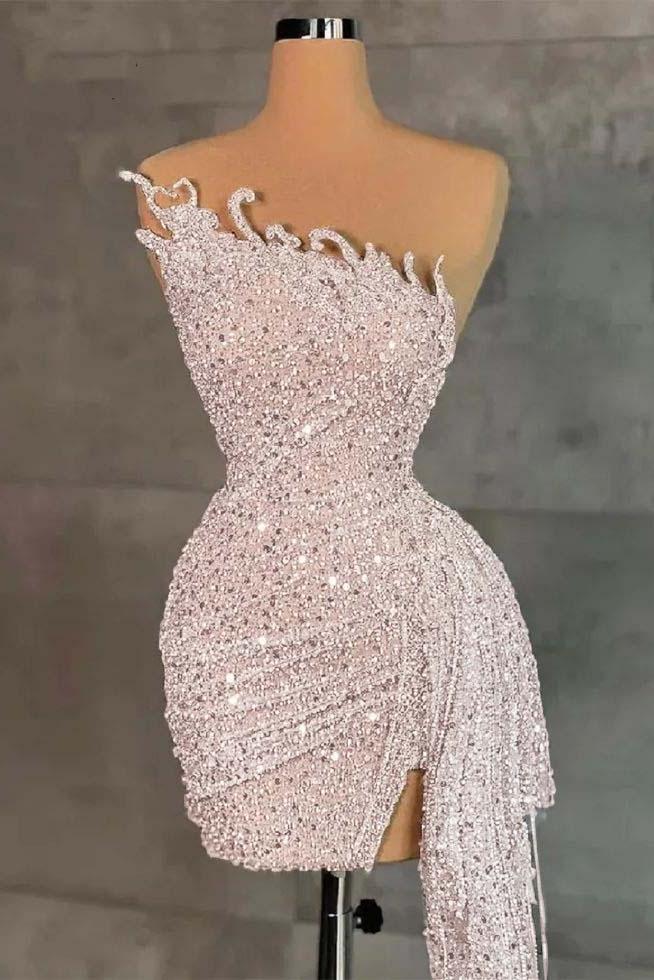Sleeveless Beading Homecoming Dress Pleated Short Cocktail Dress With Ruffles