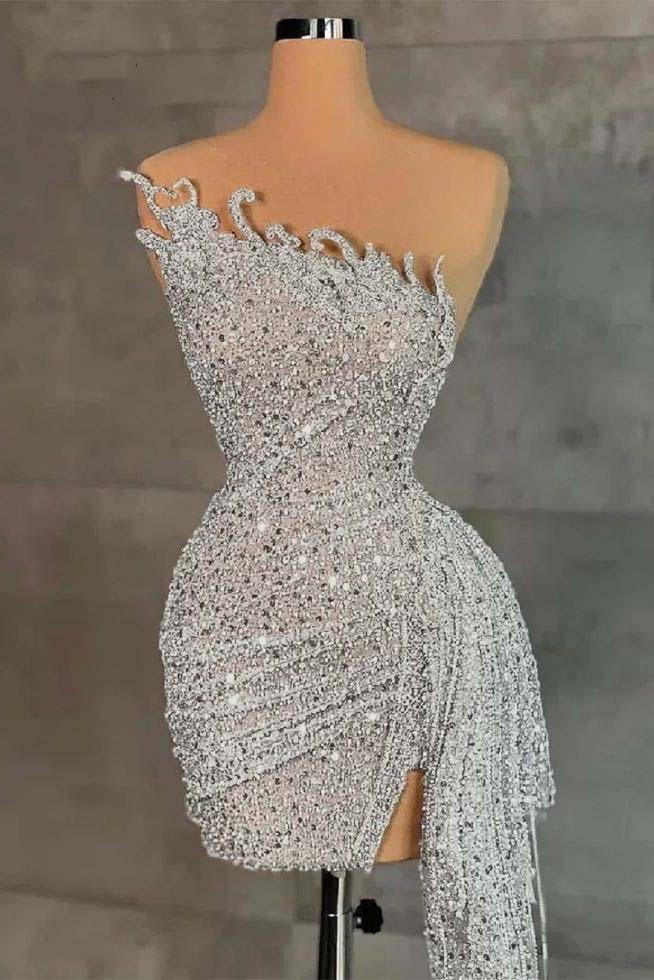 Sleeveless Beading Homecoming Dress Pleated Short Cocktail Dress With Ruffles