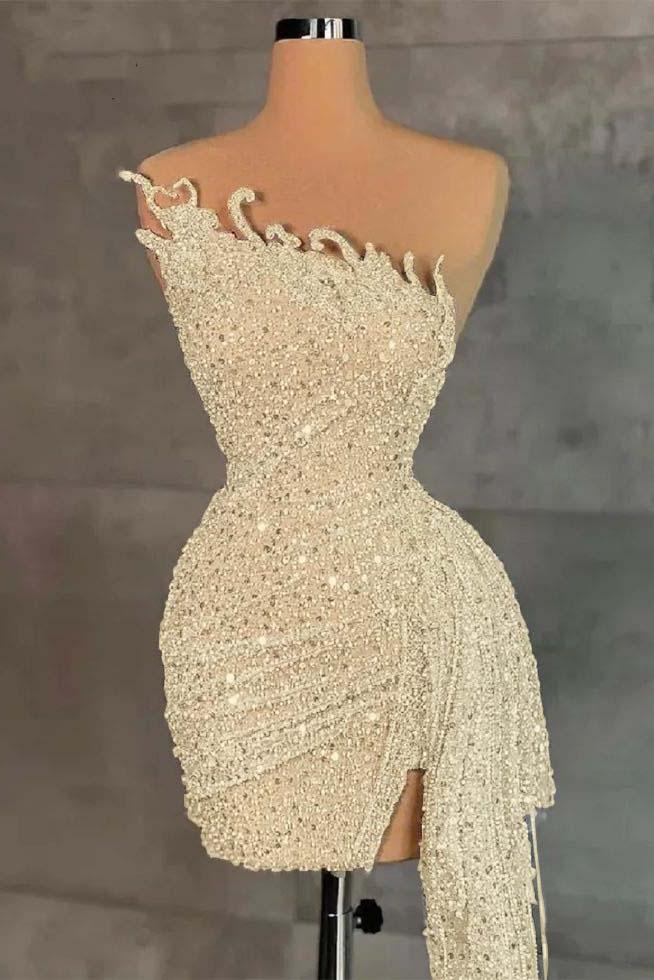 Sleeveless Beading Homecoming Dress Pleated Short Cocktail Dress With Ruffles