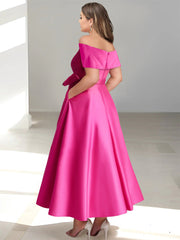 Sleeveless Off the Shoulder A Line Ankle Length Mother of the Bride Dresses with Pockets