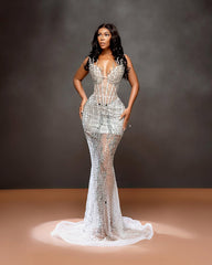 Sweetheart Corset Prom Dress Beaded Mermaid Evening Dress