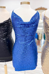 Spaghetti Straps Golden Homecoming Dress Bodycon Short Cocktail Dresses with Sequin