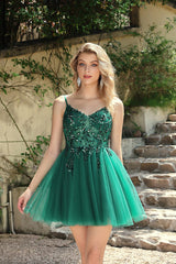 Spaghetti Straps Homecoming Dress Sequin A Line Tulle Short Cocktail Dresses