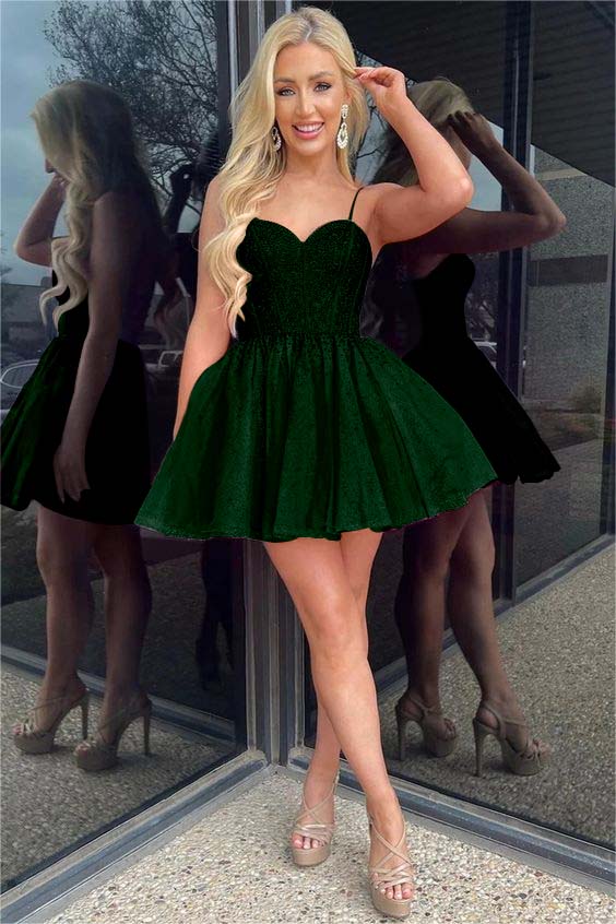 Spaghetti Straps Homecoming Dress Sleeveless Short A Line Cocktail Dress With Sequins