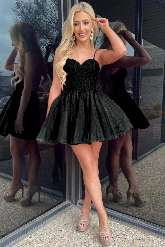 Spaghetti Straps Homecoming Dress Sleeveless Short A Line Cocktail Dress With Sequins
