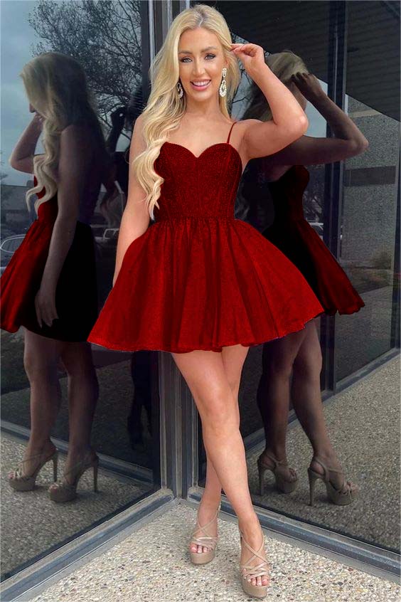 Spaghetti Straps Homecoming Dress Sleeveless Short A Line Cocktail Dress With Sequins