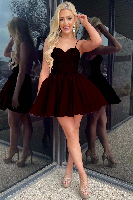 Spaghetti Straps Homecoming Dress Sleeveless Short A Line Cocktail Dress With Sequins