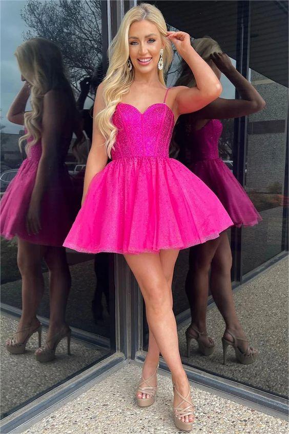 Spaghetti Straps Homecoming Dress Sleeveless Short A Line Cocktail Dress With Sequins