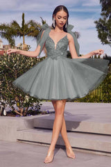 Spaghetti Straps Homecoming Dress Sleeveless Short Cocktail Dress With Appliques