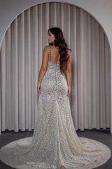 Spaghetti Straps Prom Dress Mermaid Sleeveless Formal Dress with Slit