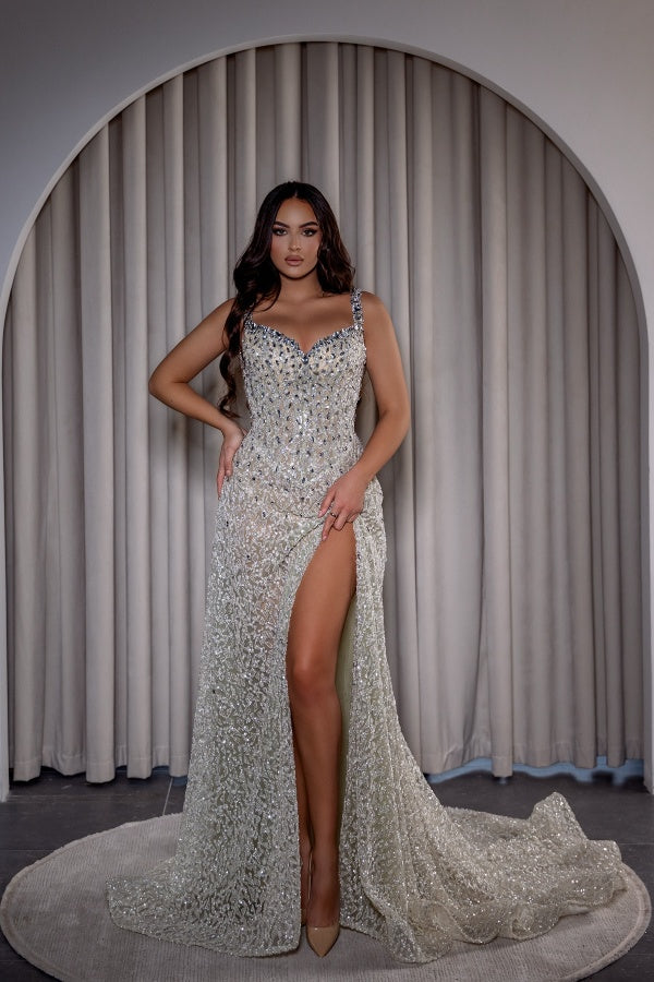 Spaghetti Straps Prom Dress Mermaid Sleeveless Formal Dress with Slit