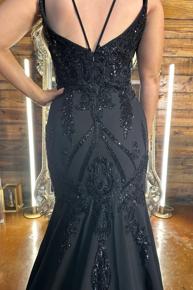 Spaghetti Straps Wedding Dress Mermaid Sequined Bridal Gown with Lace Appliques