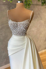 Spaghetti Straps Wedding Dress Mermaid Sweetheart Sleeveless Sequined Beaded Floor Length Bridal Gown