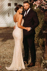 Sparkle Sequin Strapless Column High Split Long Prom Dress