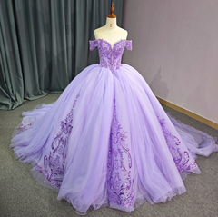 Sparkling Purple Off the Shoulder Quinceanera Dress Ball Gown Sweet 16 Dress