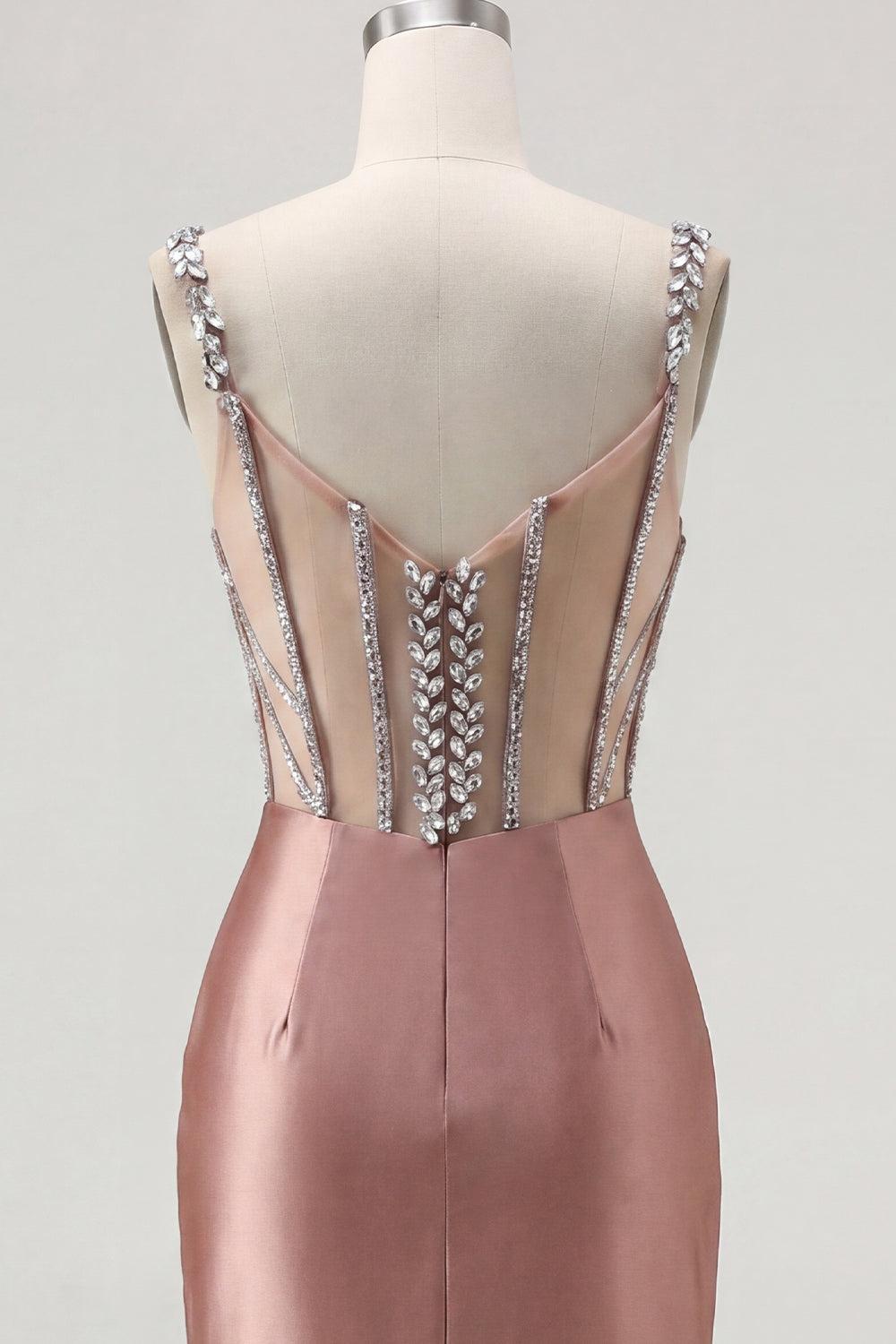 Sparkly Blush Spaghetti Straps Beaded Corset Tight Short Homecoming Dress