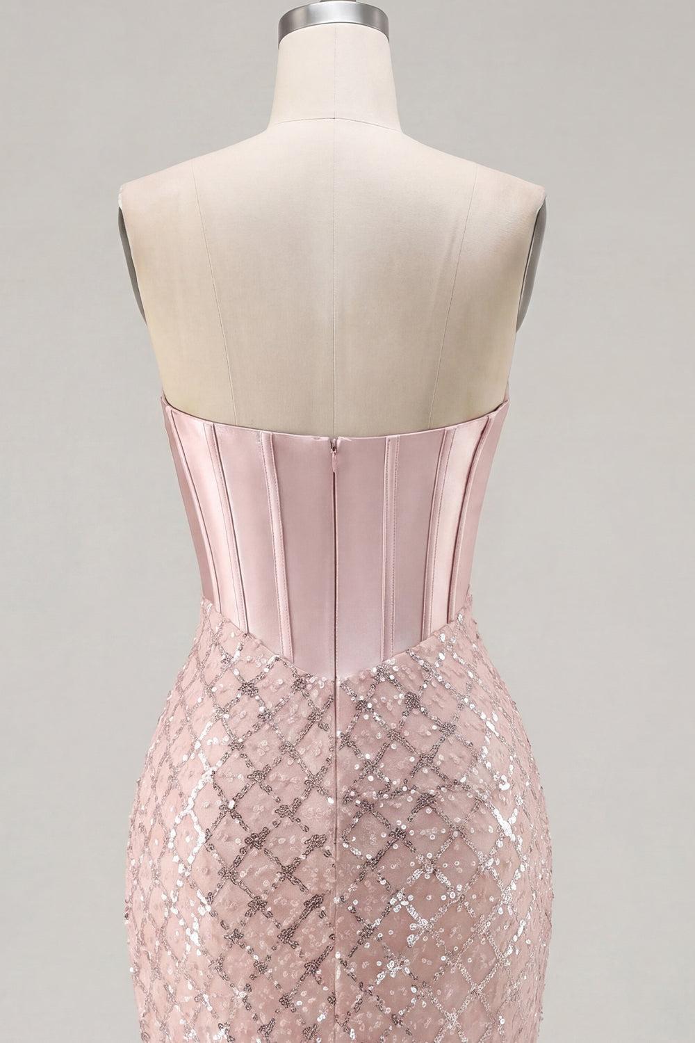 Sparkly Blush Strapless Beaded Corset Tight Short Homecoming Dress