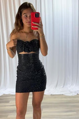 Sparkly Bodycon Strapless Short Homecoming Dress with Beading