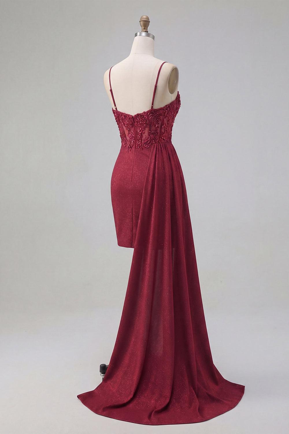 Sparkly Burgundy Beaded Ruched Tight Short Homecoming Dress with Side Cape