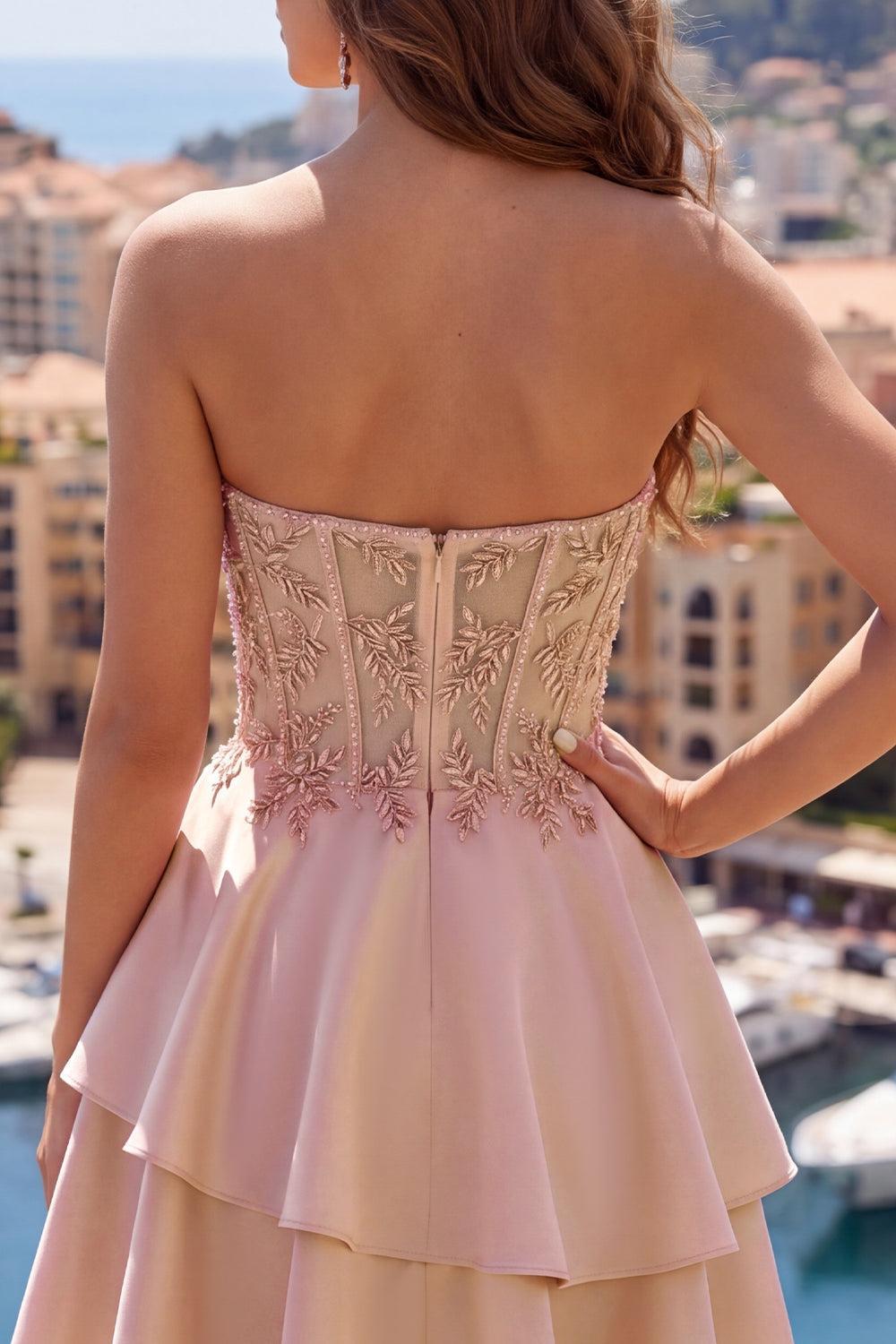 Sparkly Champagne Beaded A-Line Corset Short Homecoming Dress with Ruffles
