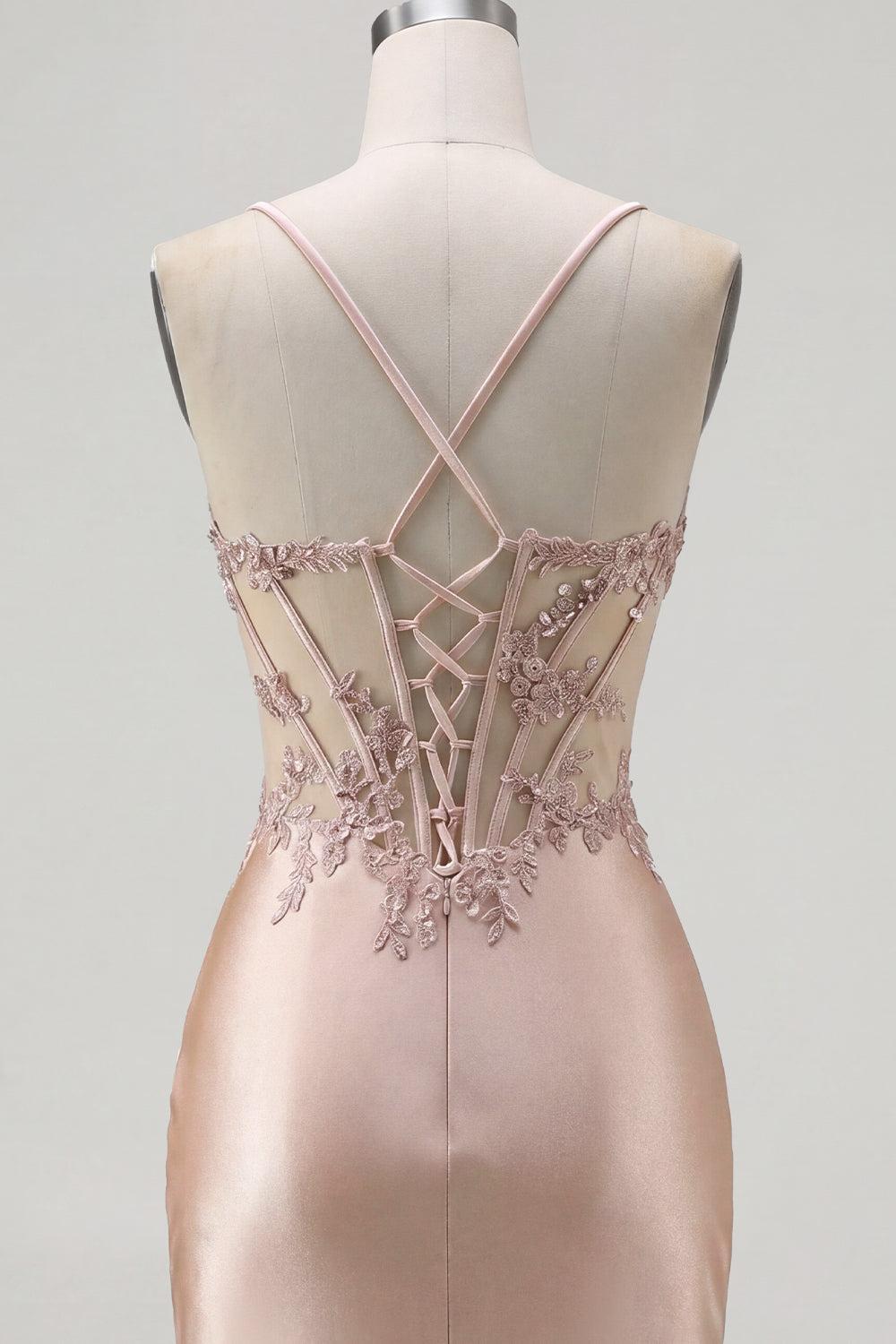 Sparkly Champagne Beaded Ruched Corset Tight Short Homecoming Dress