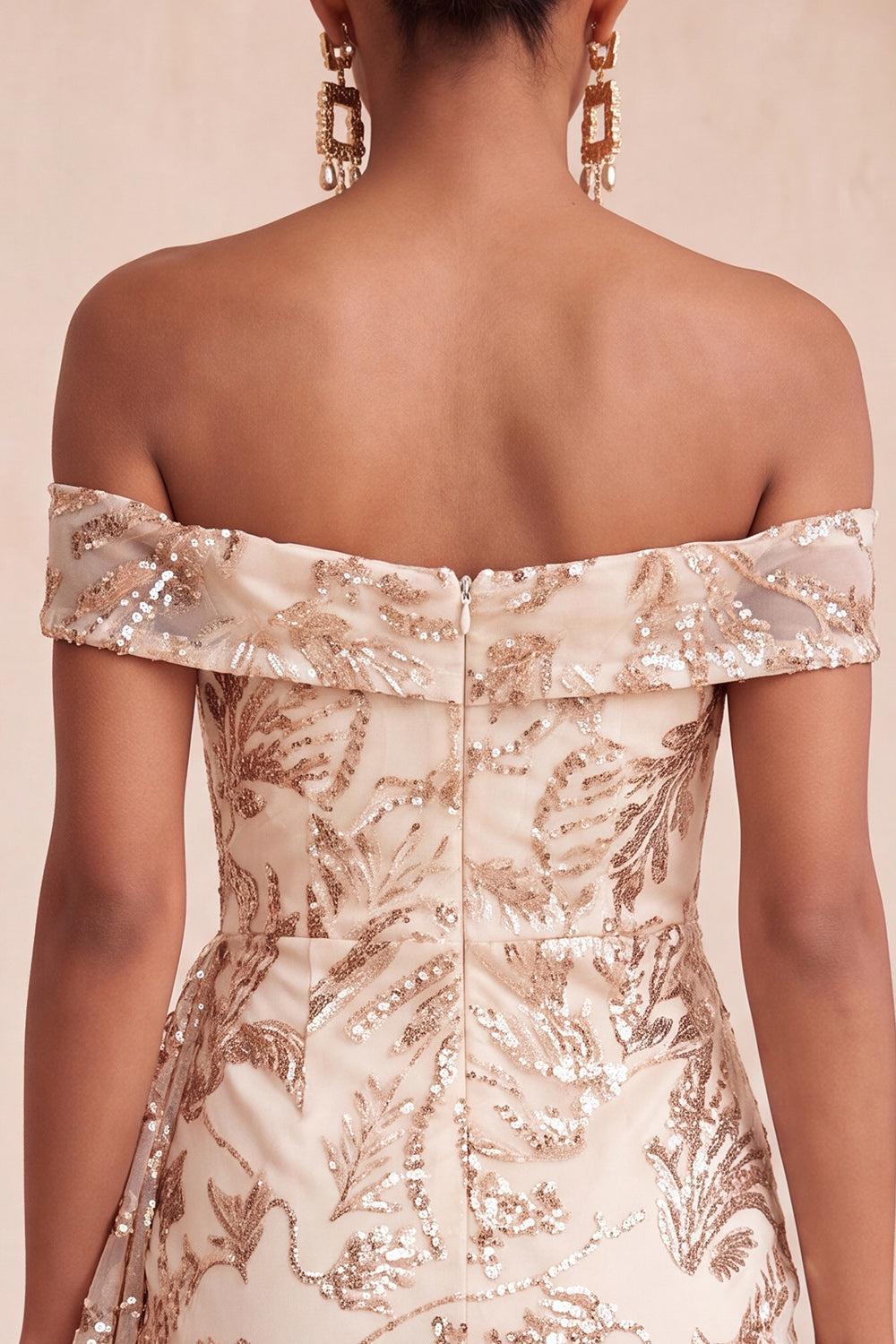 Sparkly Champagne Floral Sequins Tight Short Homecoming Dress