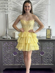 Sparkly Corset A Line Short Beaded Homecoming Dress with Ruffles