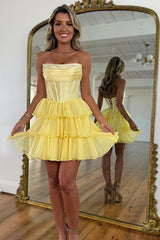 Sparkly Corset A Line Short Beaded Homecoming Dress with Ruffles