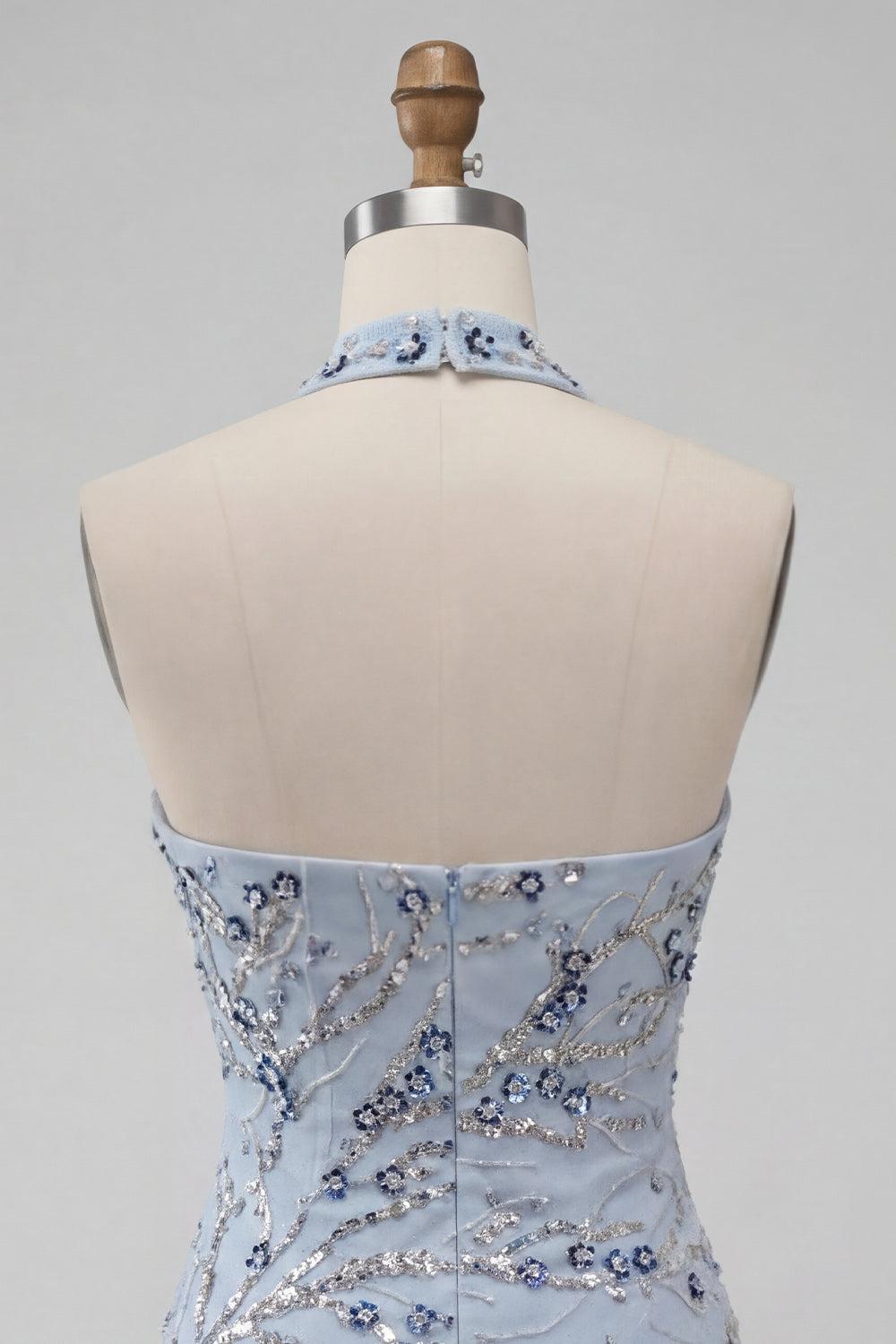 Sparkly Dusty Blue Floral Fringed Sequins Tight Short Homecoming Dress