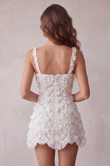 Sparkly Floral Ivory Sequin Tight Short A-Line Homecoming Dress