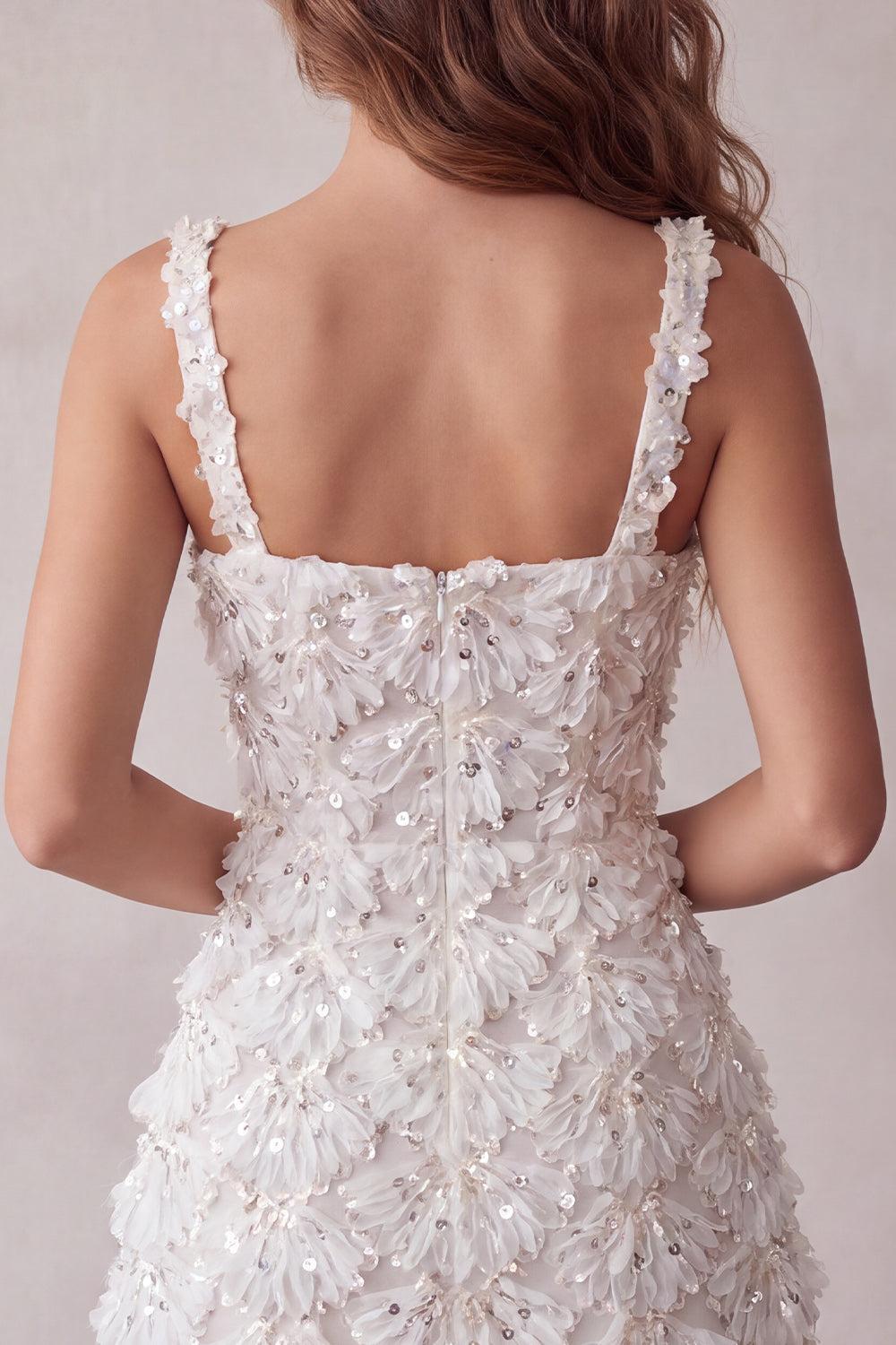 Sparkly Floral Ivory Sequin Tight Short A-Line Homecoming Dress