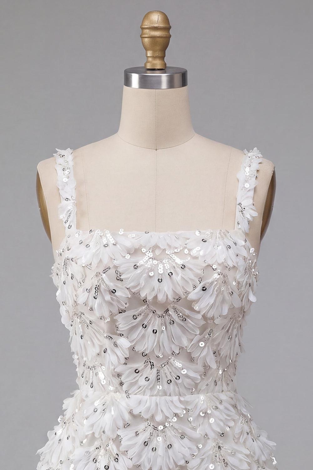 Sparkly Floral Ivory Sequin Tight Short A-Line Homecoming Dress