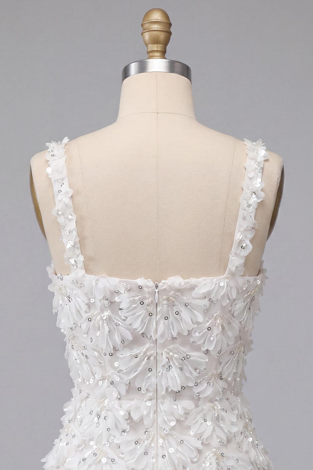 Sparkly Floral Ivory Sequin Tight Short A-Line Homecoming Dress